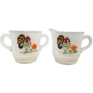 Vintage Mid Century Bartlett Collins Proud Rooster Cream & Sugar Set Chanticlear